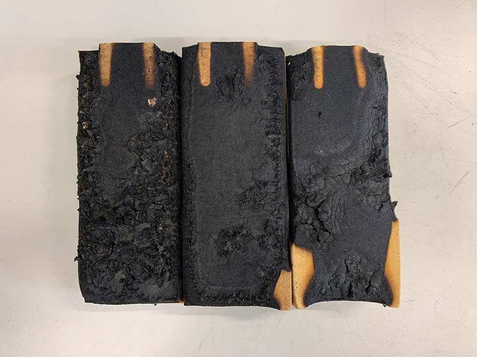 Holzweichfaserplatten nach Kleinbrennertest