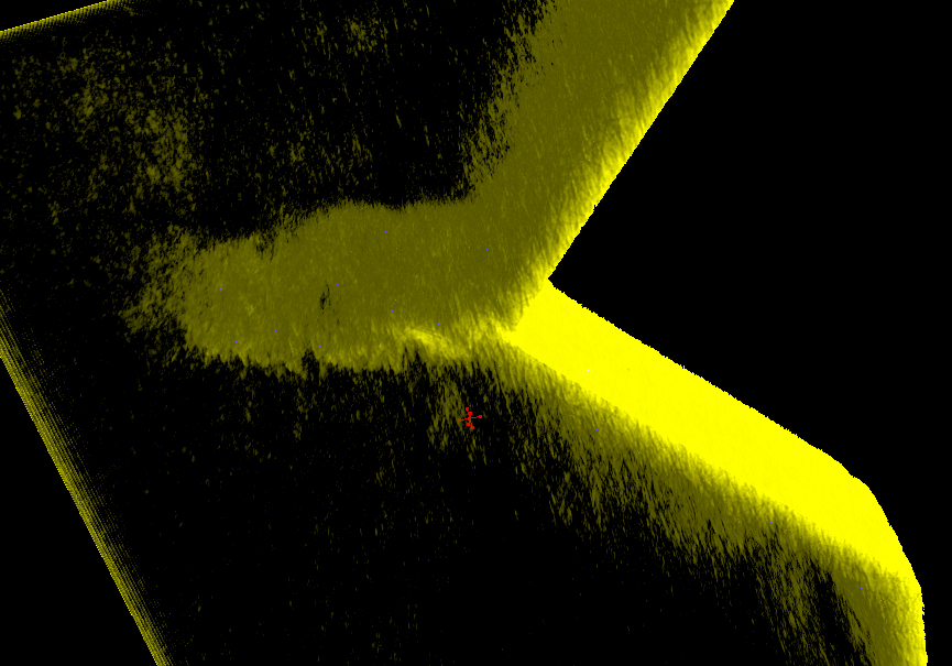 Three-dimensional (3D) image of a crack in the groove of a fiber-reinforced plastic sample.
